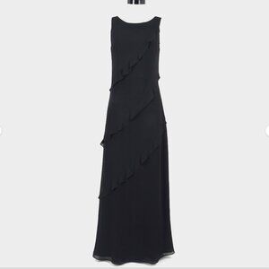Ever Beauty Black Sleeveless Maxi Dress Womens 6 Ruffle Layered‎ Formal Gown